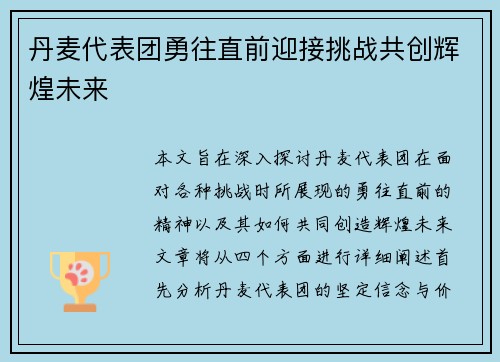 丹麦代表团勇往直前迎接挑战共创辉煌未来