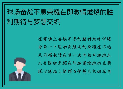 球场奋战不息荣耀在即激情燃烧的胜利期待与梦想交织