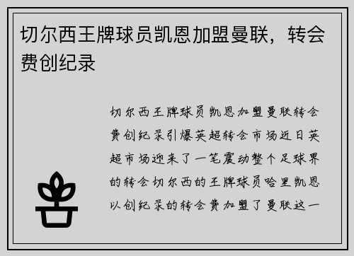 切尔西王牌球员凯恩加盟曼联，转会费创纪录